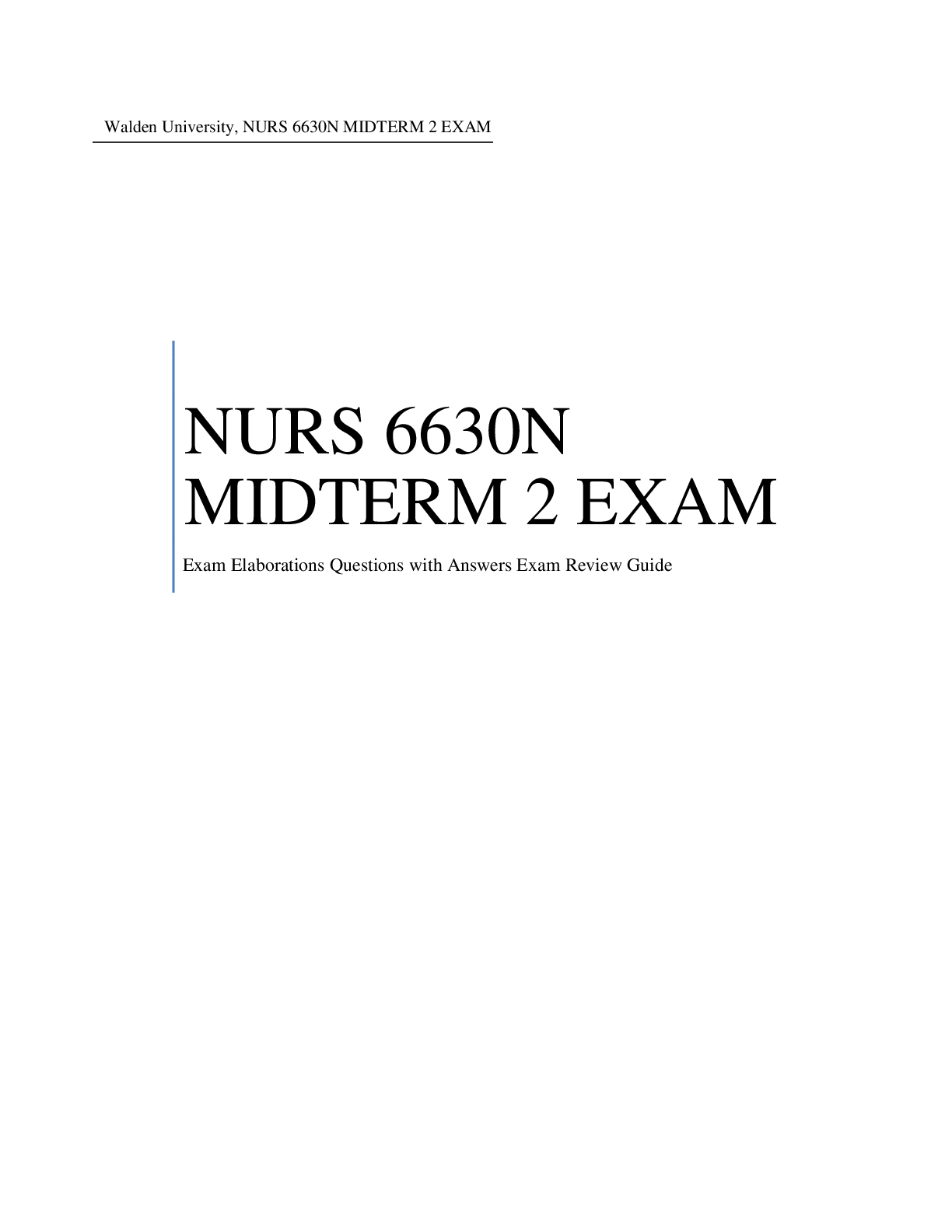 Preview image for NURS 6630N MIDTERM 2 EXAM Exam Elaborations Questions with Answers Exam Review Guide | WALDEN UNIVERSITY